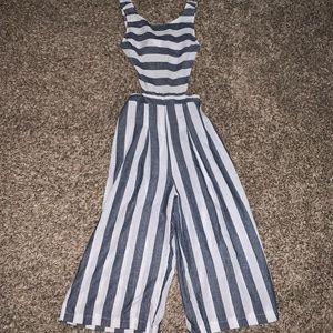 Navy Blue & White Striped Cutout Jumpsuit